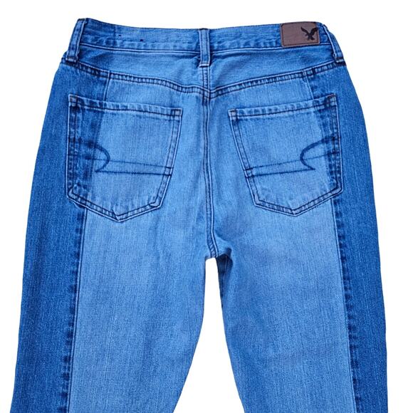 Two Tone Stretch Denim Jeans American Eagle Sz 6 Vintage Hi-Rise Crop Button Fly - Picture 9 of 10